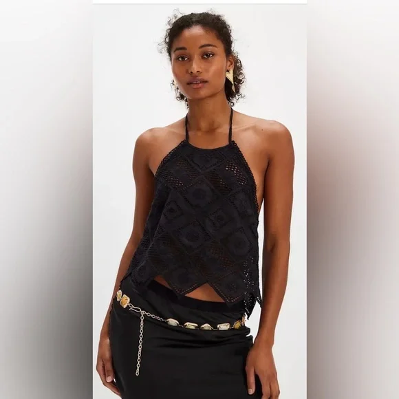 Free People Hankie Halter Top. NWT. Black - Picture 5 of 5